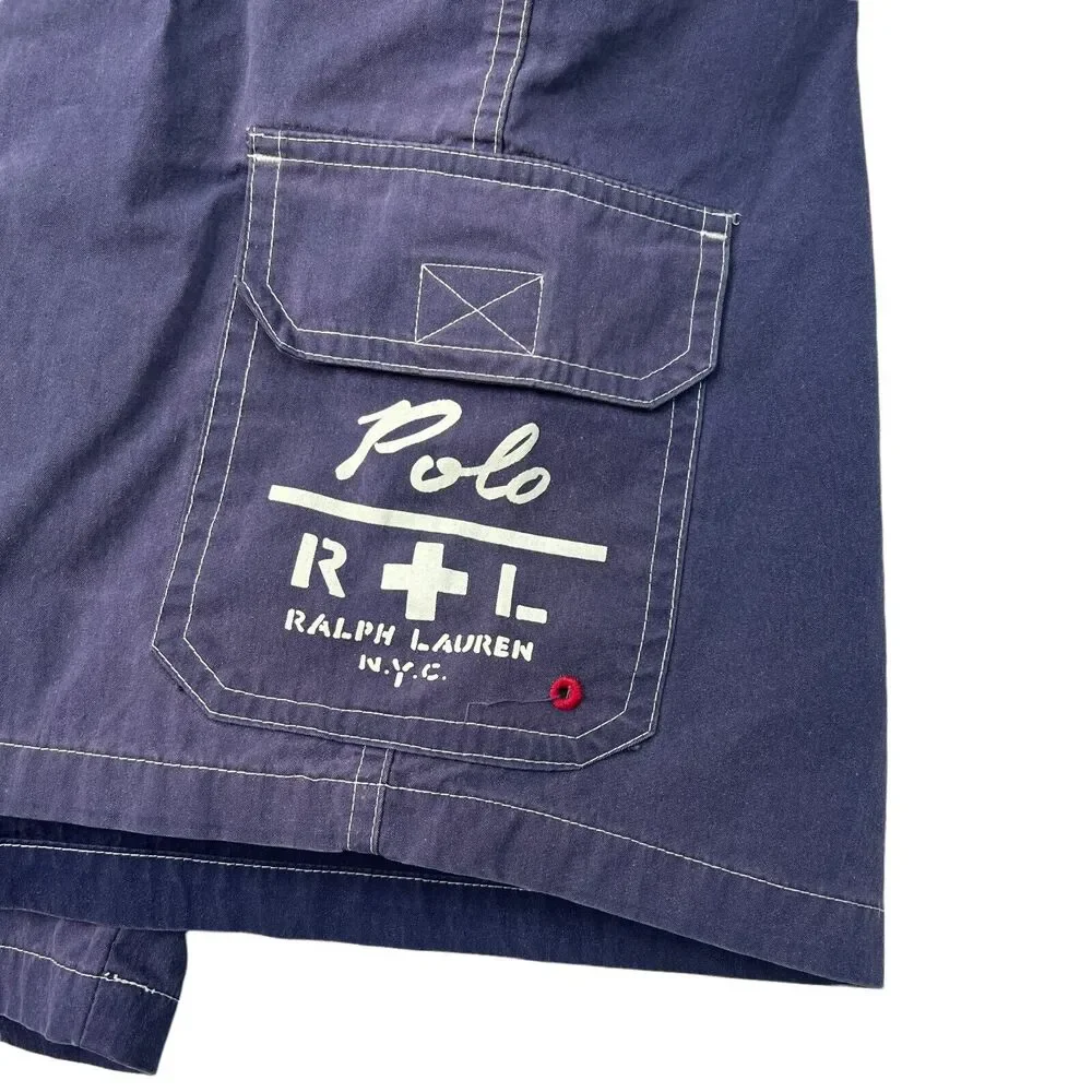 Polo Ralph Lauren Mens VTG Striped Swim Trunk Board Shorts Navy Blue White 38